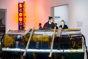 Visitors in front of exhibit at Boston Institute of Contemporary Art