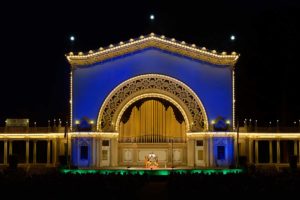 san diego spreckles organ at night