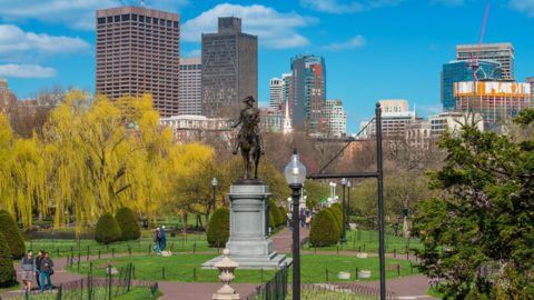 Bronze statue of George Washington on horseback in the Public Garden, Boston, MA