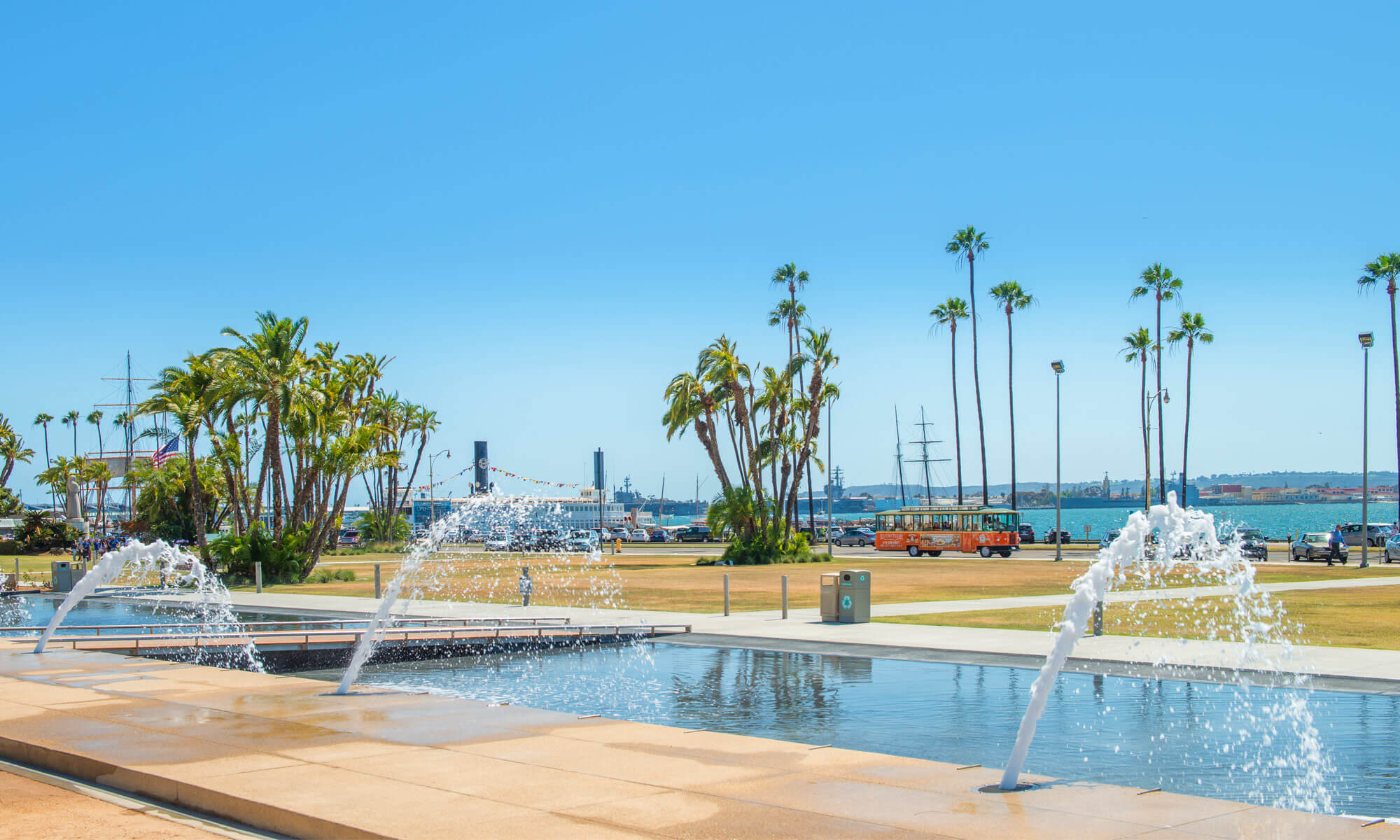 The fountains at Waterfront Park in San Diego, CA