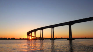 The Coronado Bridge in San Diego, CA at dusk