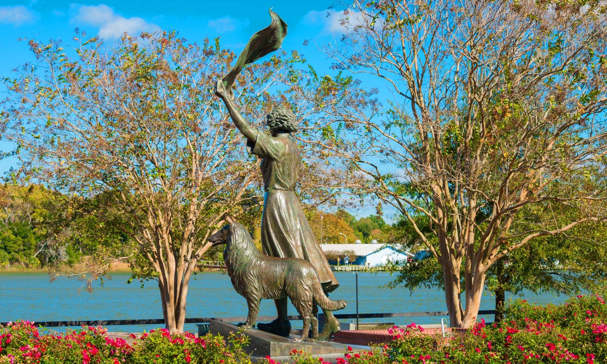 The famous 'Waving Girl' statue on River Street in Savannah, GA