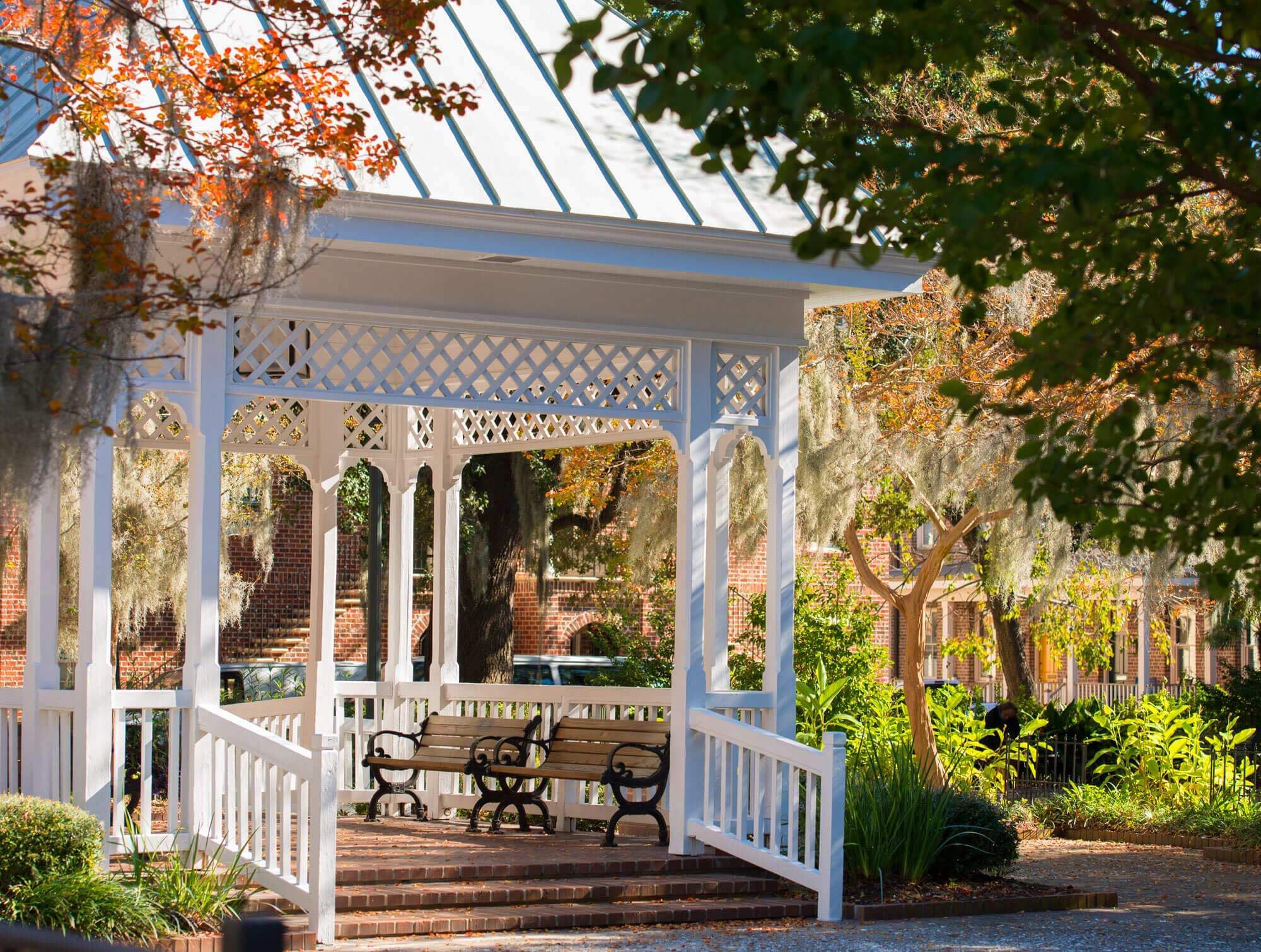 A gazeebo at Crawford Square in Savannah, GA