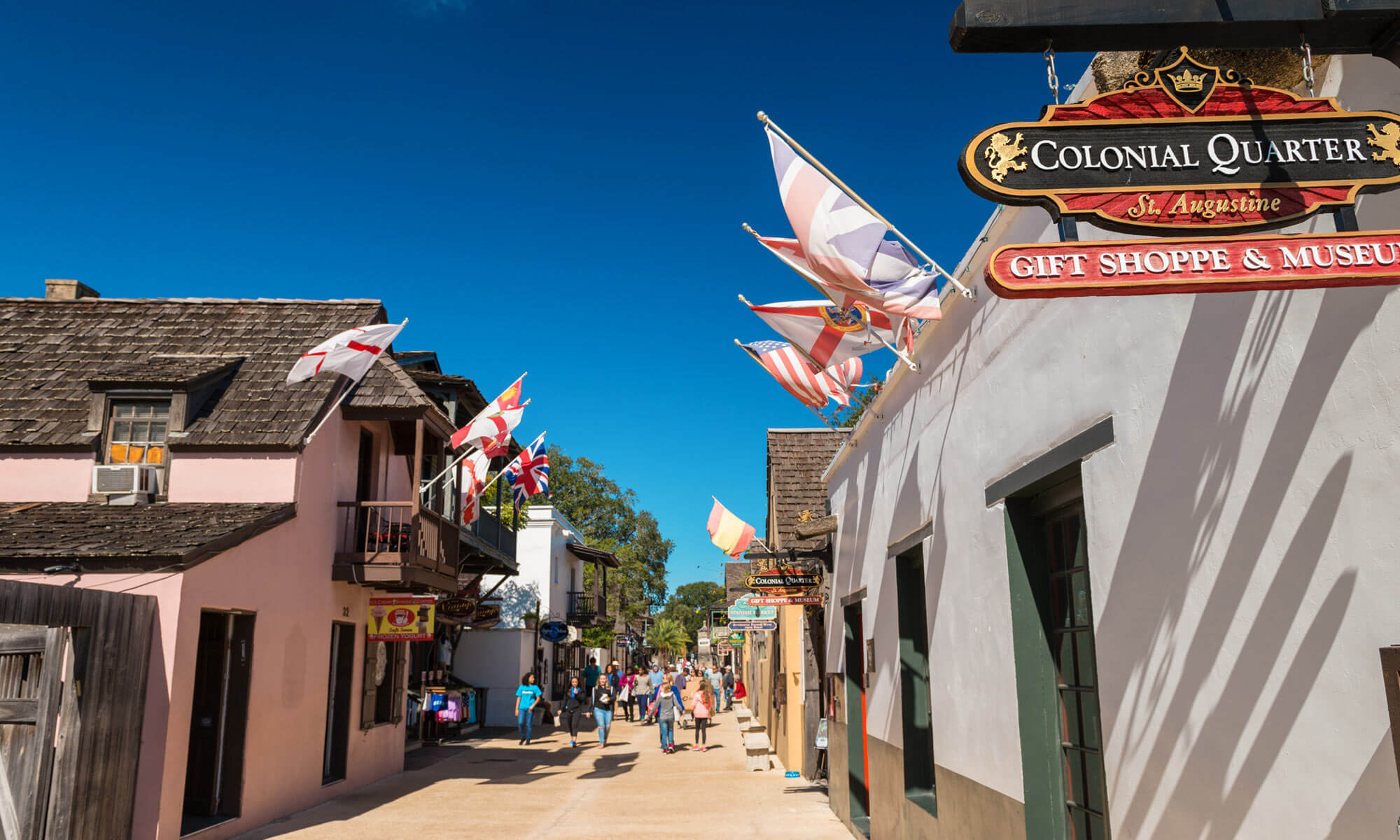 A view down the popular shopping area of St. George Street in St. Augustine