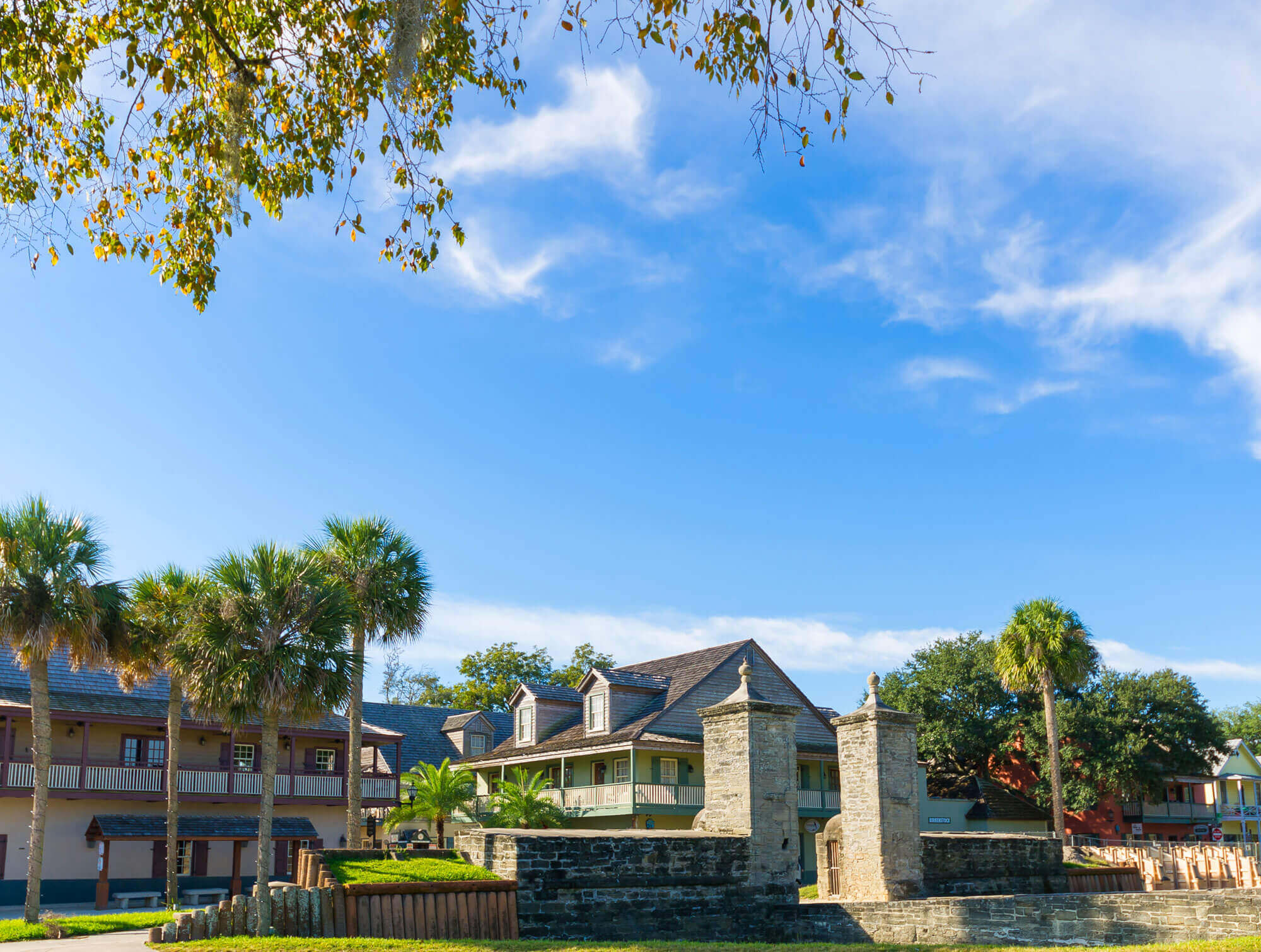 View of Old City Gates in St. Augustine with ancient structures in background