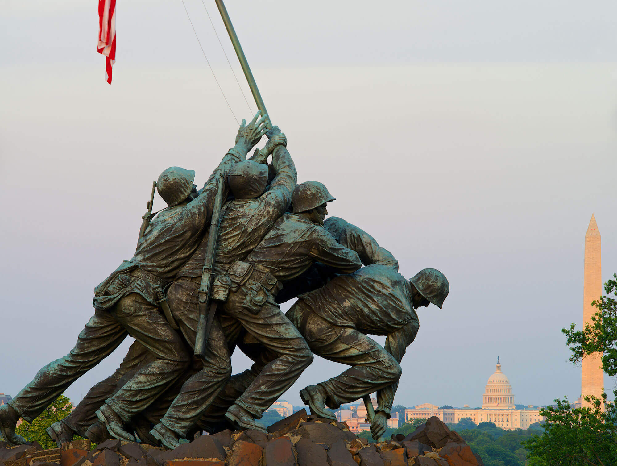 View of Iwo Jima Marine Corps War Memorial and Washington capitol and monument in background