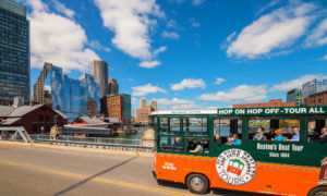 Old Town Trolley approaching Boston Tea Party Ships & Museum stop