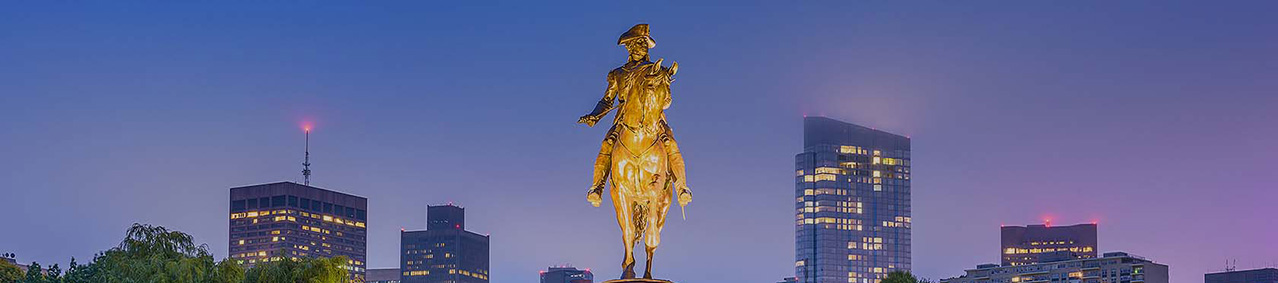 Boston Public Garden and Washington Statue at dusk