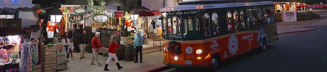 San Diego holiday trolley at Old Town Market