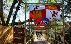 flags hanging at colonial quarter st augustine