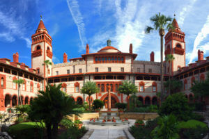 fountain & exterior of building at flagler college in st augustine