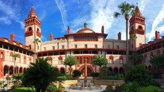 fountain & exterior of building at flagler college in st augustine