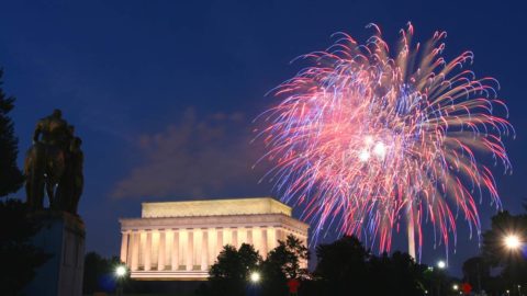 fireworks over lincoln memorial in washington DC