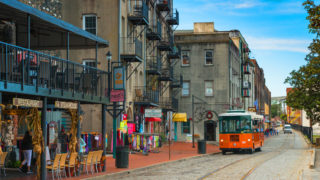 Getting Around Savannah - Old Town Trolley tour stop along River Street