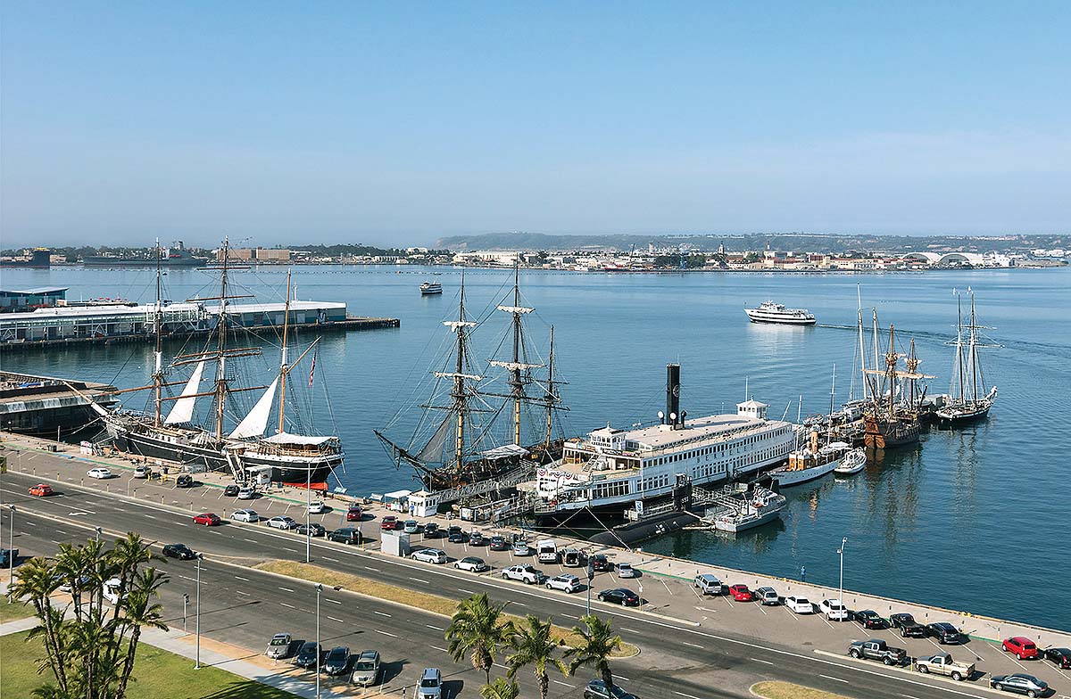 Aerial view of San Diego Maritime Museum