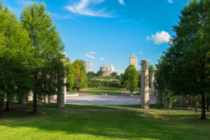 view from between trees at nashville bicentennial mall park