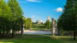 Best Parks in Nashville - view from between trees at nashville bicentennial mall park