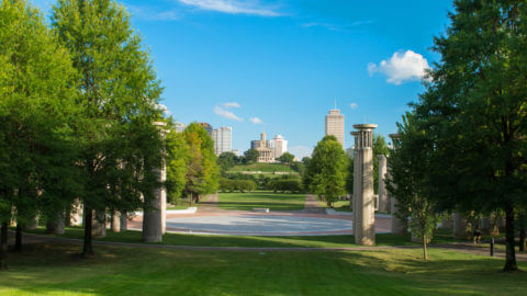 view from between trees at nashville bicentennial mall park