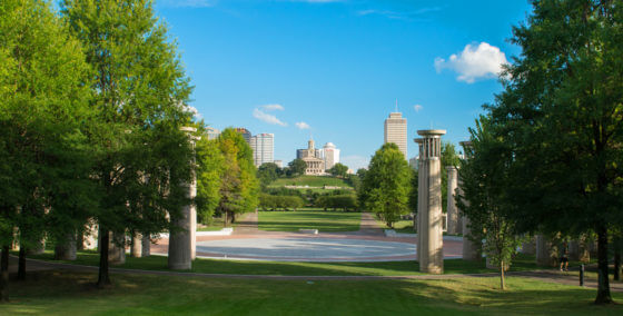 view from between trees at nashville bicentennial mall park