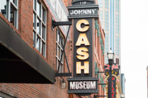 lit up sign for johnny cash museum in nashville