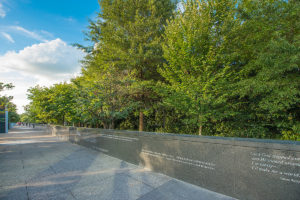 Nashville Pathway of History made up of a walkway with side walls with inscriptions and columns with inscriptions 