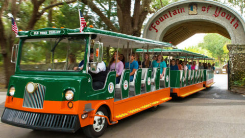 Departing from the Fountain of Youth in St. Augustine on Old Town Trolley