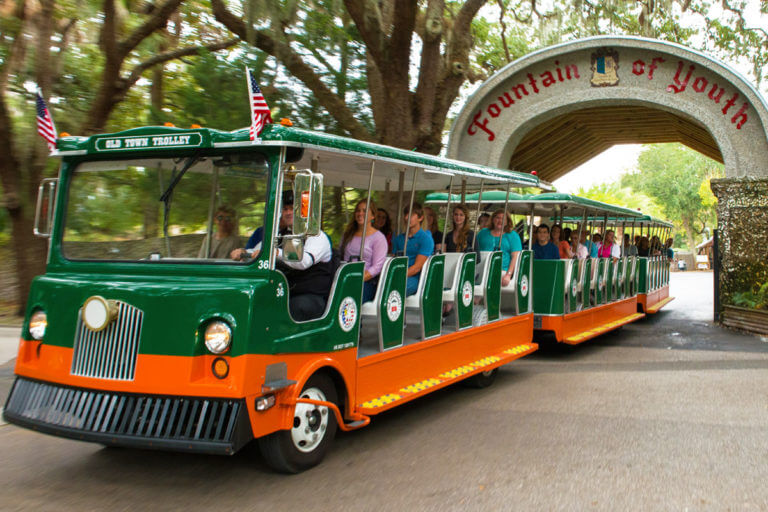 Departing from the Fountain of Youth in St. Augustine on Old Town Trolley