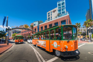 old town trolley in san diego's gaslamp quarter