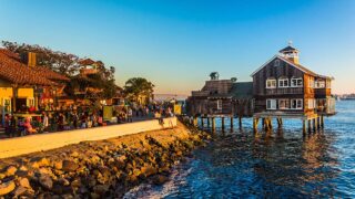 Seaport Village - San Diego Seaport Village featuring shops and scenic waterfront