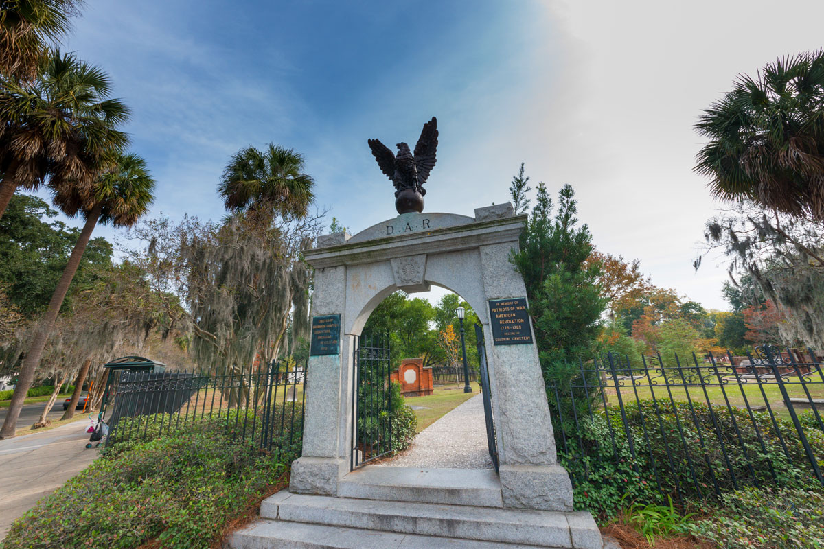 serene view of Colonial Park Cemetery, featuring historic gravestones