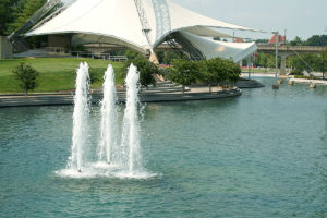 Tennessee Amphitheater surrounded by water and fountains