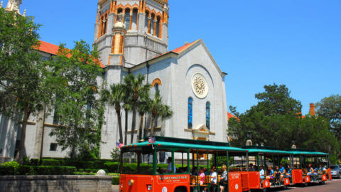 Old Town Trolley tour stop at Flagler Memorial Church