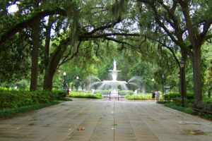 Walking through Forsyth Park in Savannah