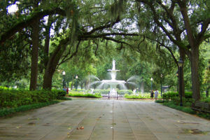 Walking through Forsyth Park in Savannah during a Savannah date night