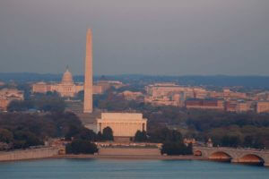 aerial view of washington dc at dusk