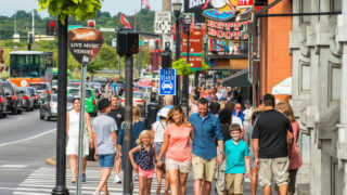 Outdoor Nashville - A street view of Nashville's Lower Broadway district teeming with people walking and cars