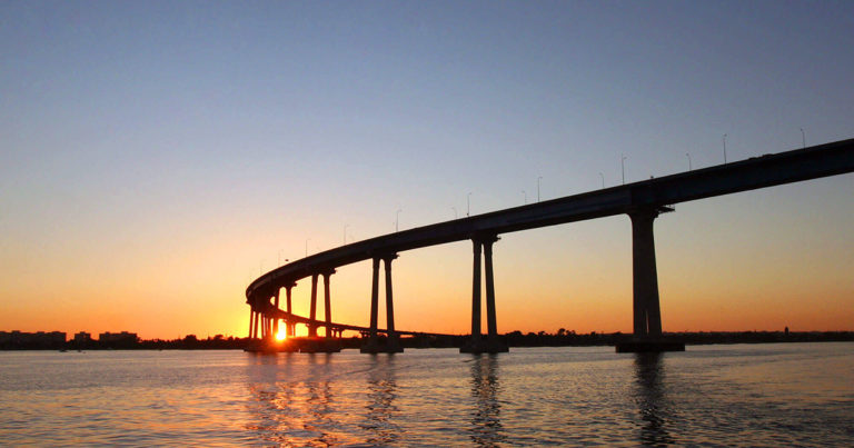 view of San Diego Coronado Bridge at sunset