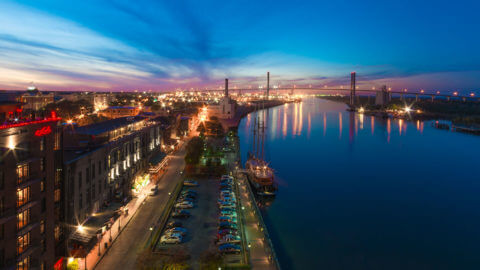 aerial view of savannah at night