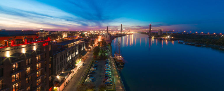 aerial view of savannah at night