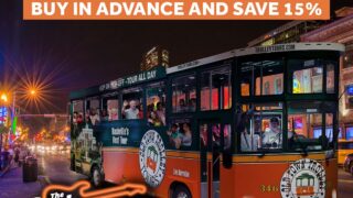 Nashville soul of music city tour trolley and the words Early Bird Gets the View! BUY IN ADVANCE AND SAVE 15%