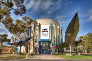 exterior of san diego air and space museum on veteran's day