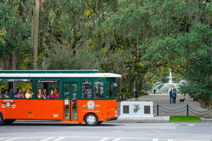 Photo of the Savannah Old Town Trolly Tour trolley.