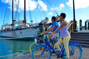 couple on key west bike rental during a romantic bike ride