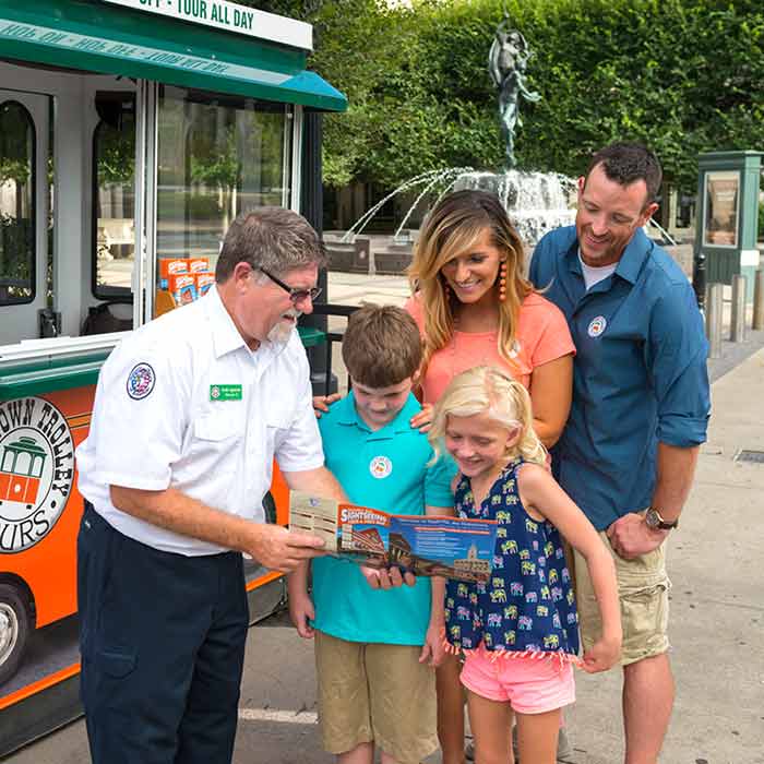 Family meeting with cast of Old Town Trolley Tours