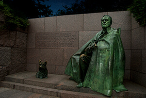 FDR statue at night in Washington DC