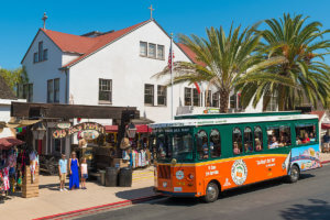 picture of san diego trolley in front of old town market