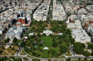 aerial view of shops in downtown washington dc