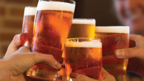 picture of hands raising glasses full of beer