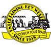 Round logo with a train illustration cutting through it and the words 'Conch Tour Train' 'Entertaining Key West Since 1958'