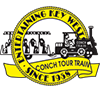 Round logo with a train illustration cutting through it and the words 'Conch Tour Train' 'Entertaining Key West Since 1958'